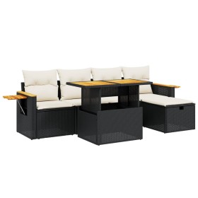 vidaXL 6-tlg. Garten-Sofagarnitur mit Kissen Schwarz Poly Rattan