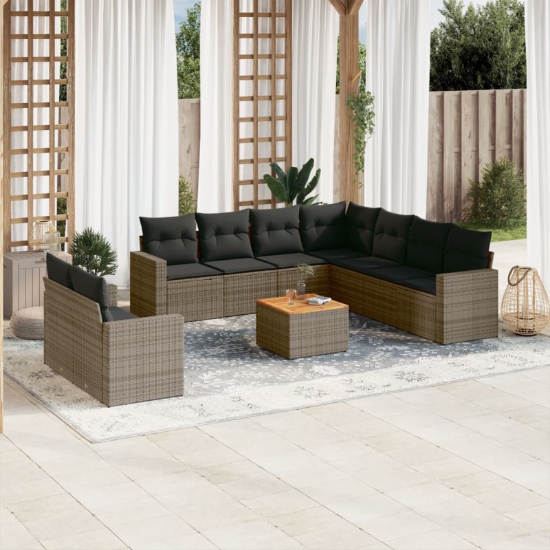 vidaXL 10-tlg. Garten-Sofagarnitur mit Kissen Grau Poly Rattan vidaXL 10-tlg. Garten-Sofagarnitur mit Kissen Grau Poly Rattan