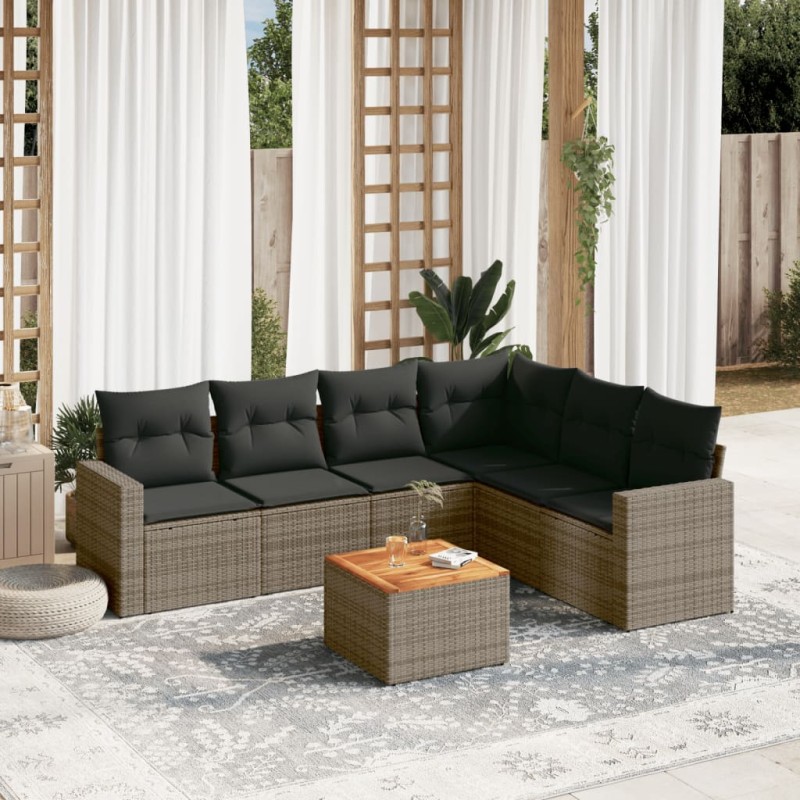 vidaXL 7-tlg. Garten-Sofagarnitur mit Kissen Grau Poly Rattan vidaXL 7-tlg. Garten-Sofagarnitur mit Kissen Grau Poly Rattan