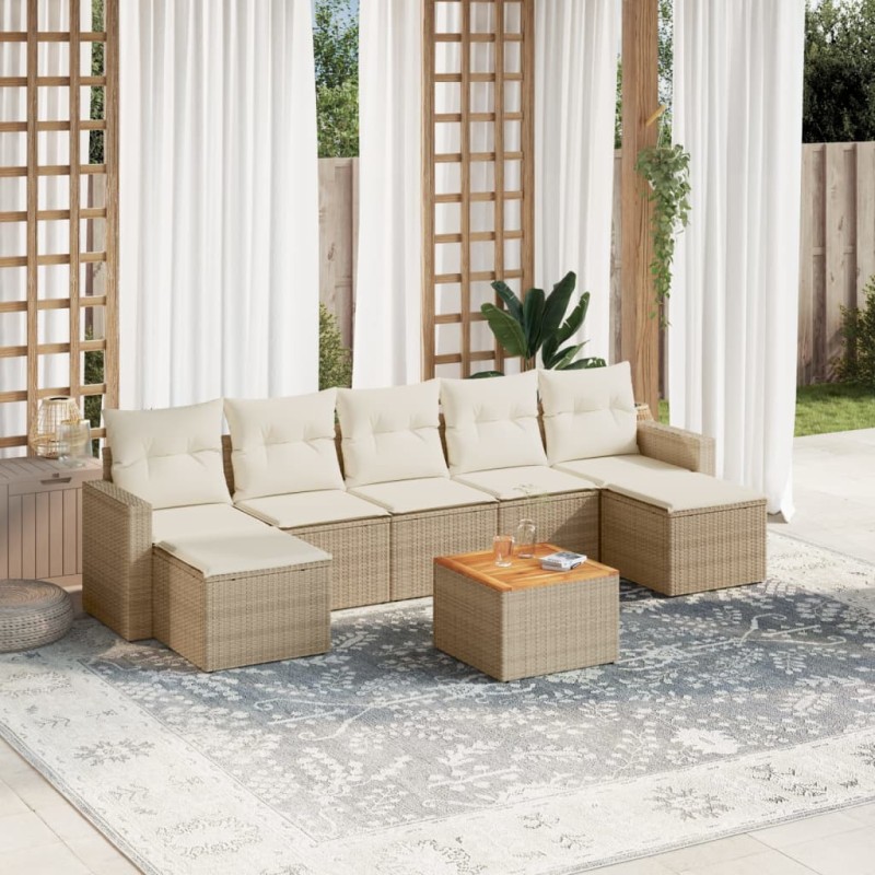 vidaXL 8-tlg. Garten-Sofagarnitur mit Kissen Beige Poly Rattan vidaXL 8-tlg. Garten-Sofagarnitur mit Kissen Beige Poly Rattan