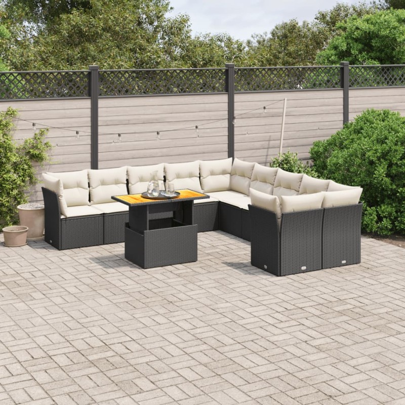 vidaXL 11-tlg. Garten-Sofagarnitur mit Kissen Schwarz Poly Rattan vidaXL 11-tlg. Garten-Sofagarnitur mit Kissen Schwarz Poly Rattan
