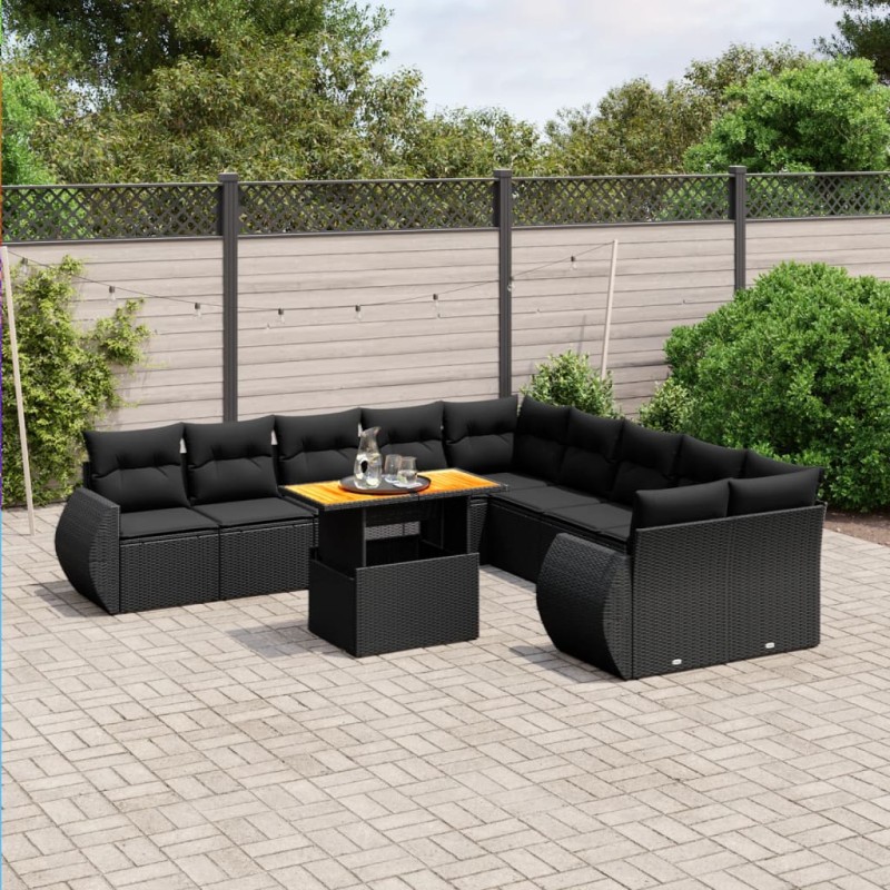 vidaXL 11-tlg. Garten-Sofagarnitur mit Kissen Schwarz Poly Rattan vidaXL 11-tlg. Garten-Sofagarnitur mit Kissen Schwarz Poly Rattan