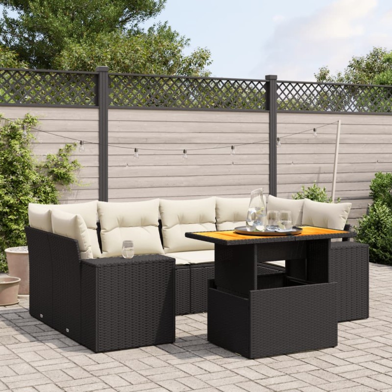 vidaXL 7-tlg. Garten-Sofagarnitur mit Kissen Schwarz Poly Rattan vidaXL 7-tlg. Garten-Sofagarnitur mit Kissen Schwarz Poly Rattan