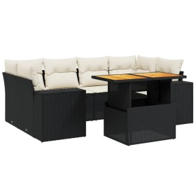 vidaXL 7-tlg. Garten-Sofagarnitur mit Kissen Schwarz Poly Rattan