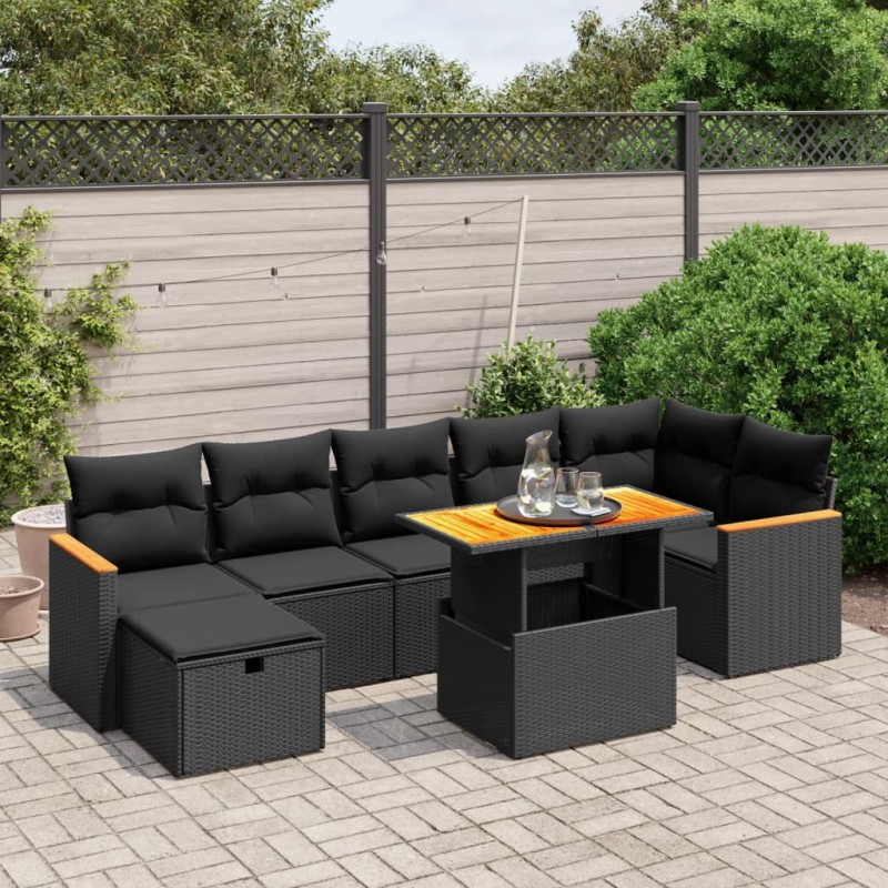 vidaXL 8-tlg. Garten-Sofagarnitur mit Kissen Schwarz Poly Rattan vidaXL 8-tlg. Garten-Sofagarnitur mit Kissen Schwarz Poly Rattan