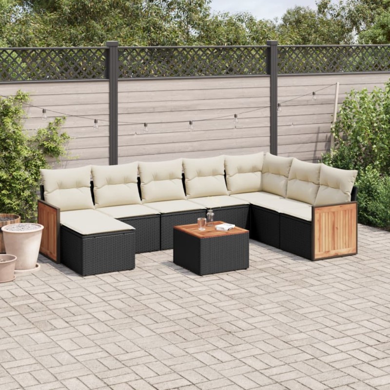 vidaXL 9-tlg. Garten-Sofagarnitur mit Kissen Schwarz Poly Rattan vidaXL 9-tlg. Garten-Sofagarnitur mit Kissen Schwarz Poly Rattan