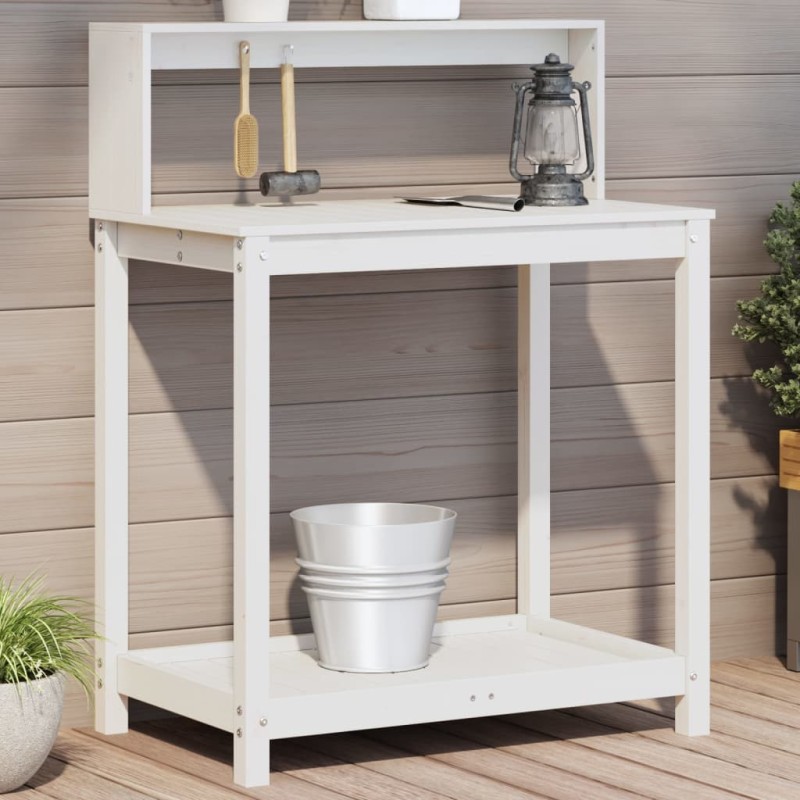 vidaXL Pflanztisch mit Ablagen Weiß 82,5x50x109,5 cm Massivholz Kiefer vidaXL Pflanztisch mit Ablagen Weiß 82,5x50x109,5 cm Massivholz Kiefer
