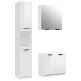 vidaXL 3-tlg. Badmöbel-Set Hochglanz-Weiß Holzwerkstoff