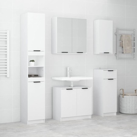 vidaXL 5-tlg. Badmöbel-Set Hochglanz-Weiß Holzwerkstoff