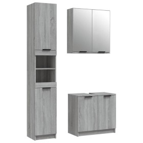 vidaXL 3-tlg. Badmöbel-Set Grau Sonoma Holzwerkstoff