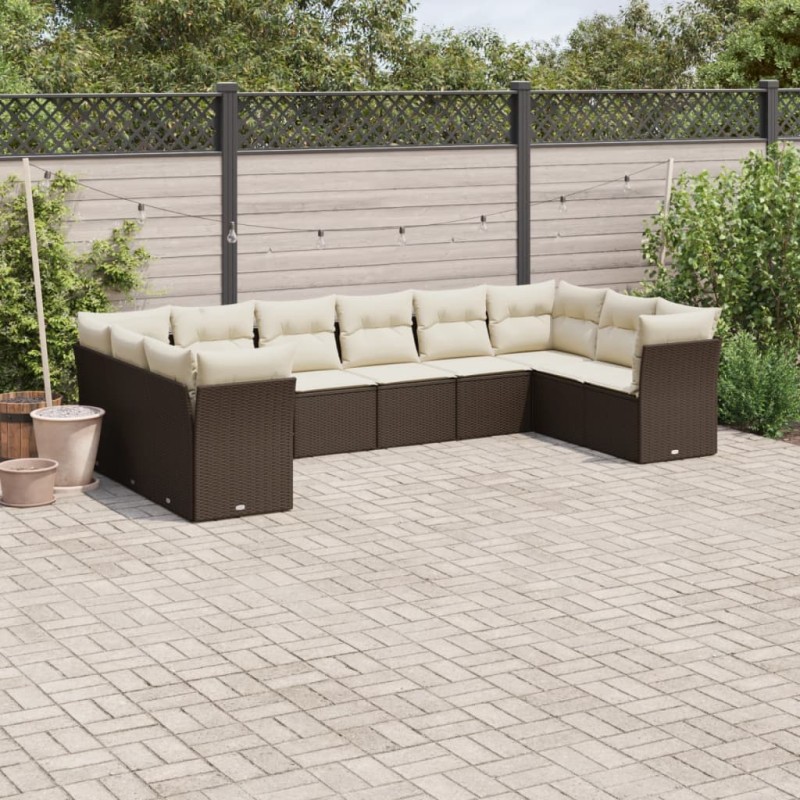 vidaXL 10-tlg. Garten-Sofagarnitur mit Kissen Braun Poly Rattan vidaXL 10-tlg. Garten-Sofagarnitur mit Kissen Braun Poly Rattan