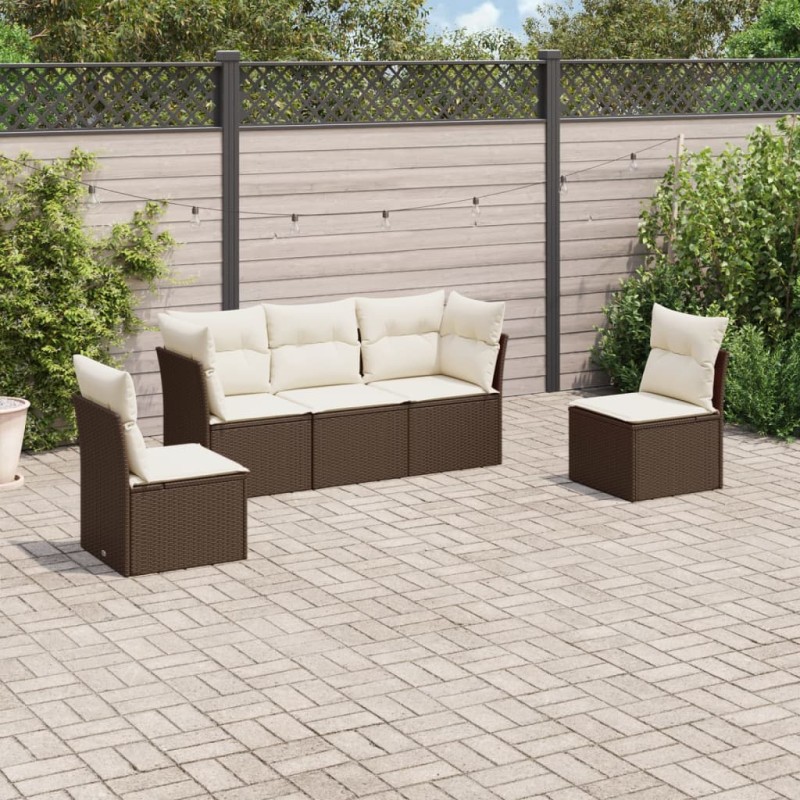 vidaXL 5-tlg. Garten-Sofagarnitur mit Kissen Braun Poly Rattan vidaXL 5-tlg. Garten-Sofagarnitur mit Kissen Braun Poly Rattan