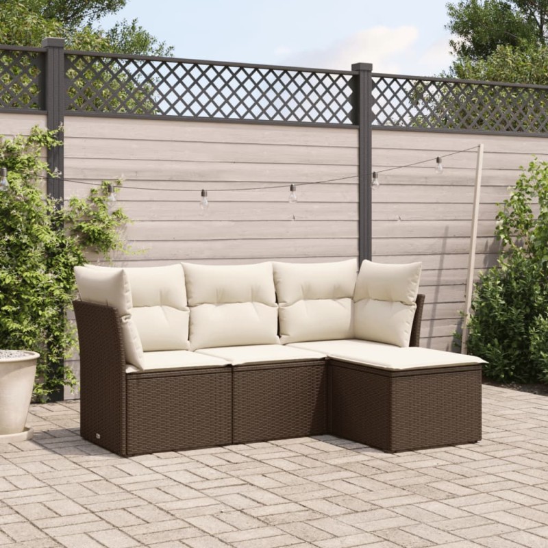 vidaXL 4-tlg. Garten-Sofagarnitur mit Kissen Braun Poly Rattan vidaXL 4-tlg. Garten-Sofagarnitur mit Kissen Braun Poly Rattan