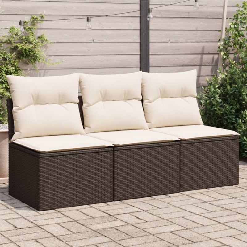 vidaXL Gartensofa mit Kissen 3-Sitzer Braun Poly Rattan vidaXL Gartensofa mit Kissen 3-Sitzer Braun Poly Rattan