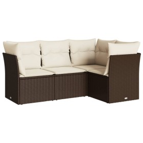 vidaXL 4-tlg. Garten-Sofagarnitur mit Kissen Braun Poly Rattan