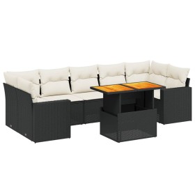 vidaXL 8-tlg. Garten-Sofagarnitur mit Kissen Schwarz Poly Rattan