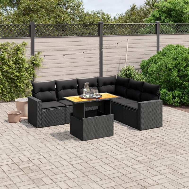 vidaXL 7-tlg. Garten-Sofagarnitur mit Kissen Schwarz Poly Rattan vidaXL 7-tlg. Garten-Sofagarnitur mit Kissen Schwarz Poly Rattan