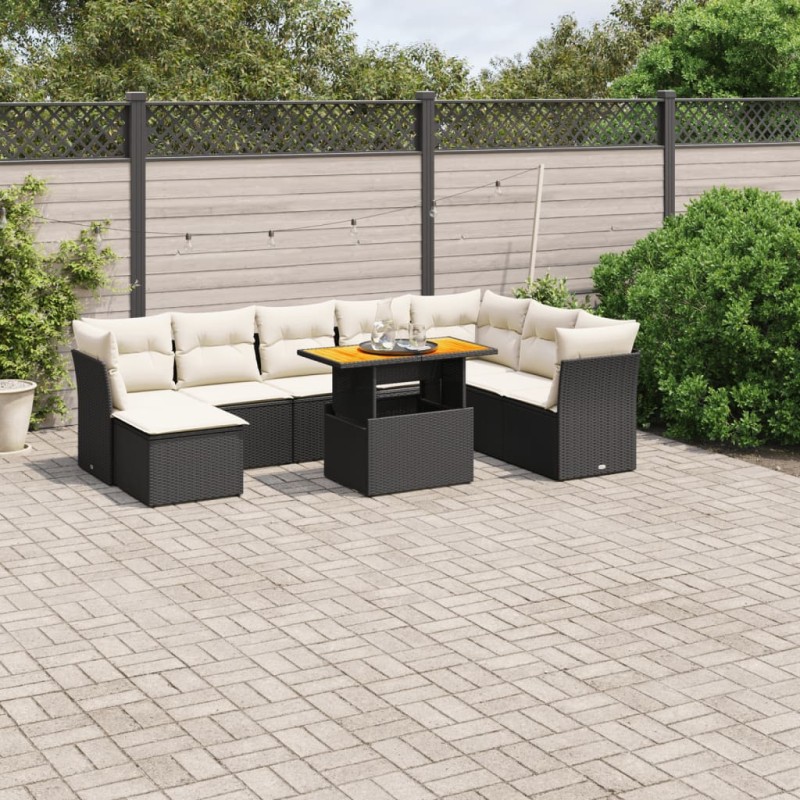 vidaXL 9-tlg. Garten-Sofagarnitur mit Kissen Schwarz Poly Rattan vidaXL 9-tlg. Garten-Sofagarnitur mit Kissen Schwarz Poly Rattan