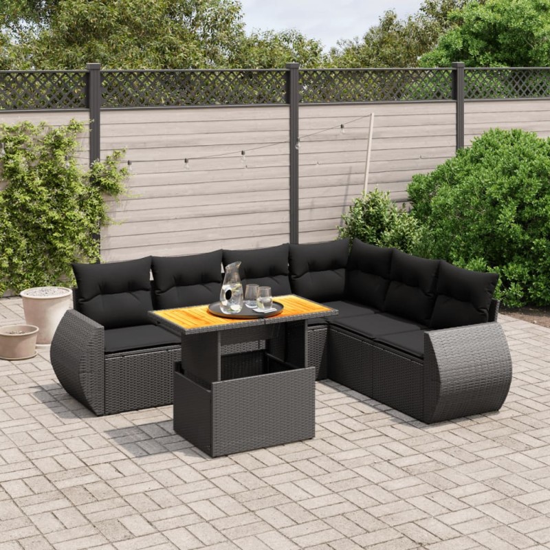 vidaXL 7-tlg. Garten-Sofagarnitur mit Kissen Schwarz Poly Rattan vidaXL 7-tlg. Garten-Sofagarnitur mit Kissen Schwarz Poly Rattan