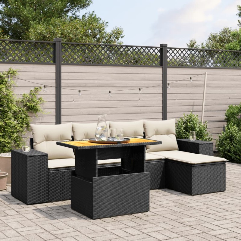 vidaXL 6-tlg. Garten-Sofagarnitur mit Kissen Schwarz Poly Rattan vidaXL 6-tlg. Garten-Sofagarnitur mit Kissen Schwarz Poly Rattan