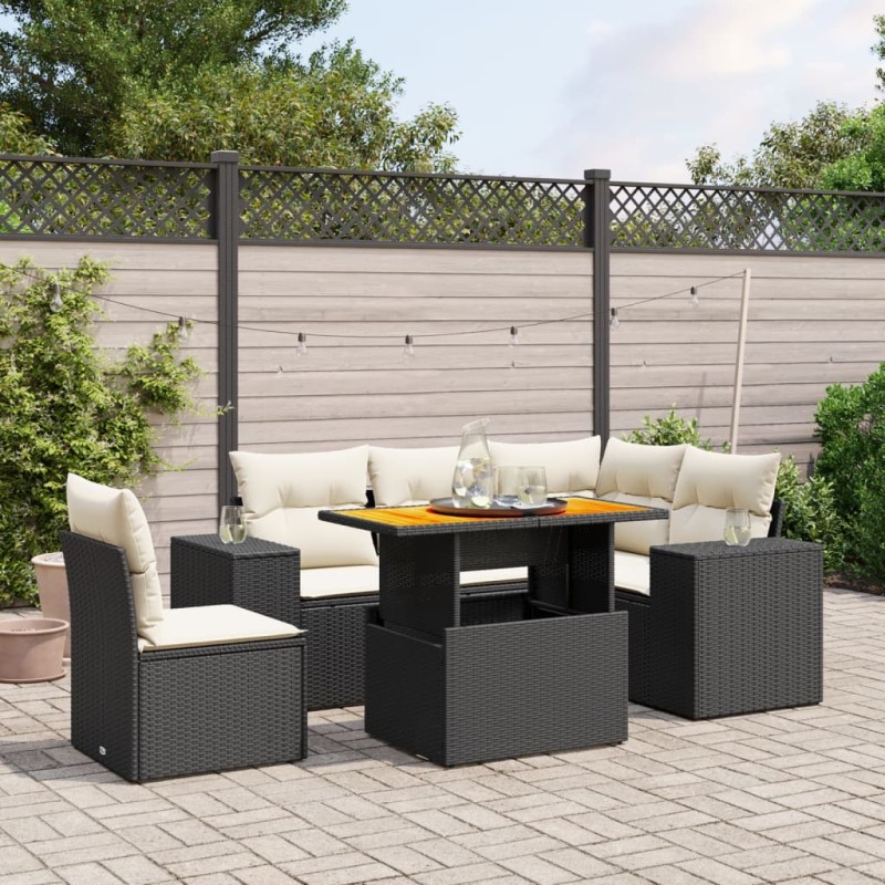 vidaXL 6-tlg. Garten-Sofagarnitur mit Kissen Schwarz Poly Rattan vidaXL 6-tlg. Garten-Sofagarnitur mit Kissen Schwarz Poly Rattan