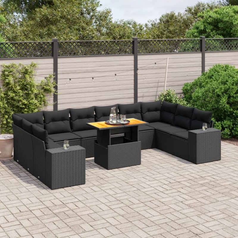 vidaXL 11-tlg. Garten-Sofagarnitur mit Kissen Schwarz Poly Rattan vidaXL 11-tlg. Garten-Sofagarnitur mit Kissen Schwarz Poly Rattan