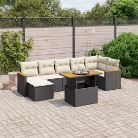 vidaXL 8-tlg. Garten-Sofagarnitur mit Kissen Schwarz Poly Rattan