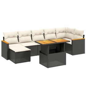 vidaXL 8-tlg. Garten-Sofagarnitur mit Kissen Schwarz Poly Rattan