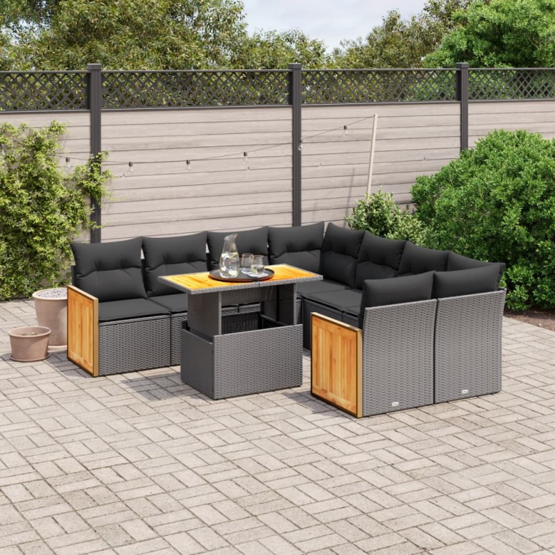 vidaXL 9-tlg. Garten-Sofagarnitur mit Kissen Schwarz Poly Rattan vidaXL 9-tlg. Garten-Sofagarnitur mit Kissen Schwarz Poly Rattan