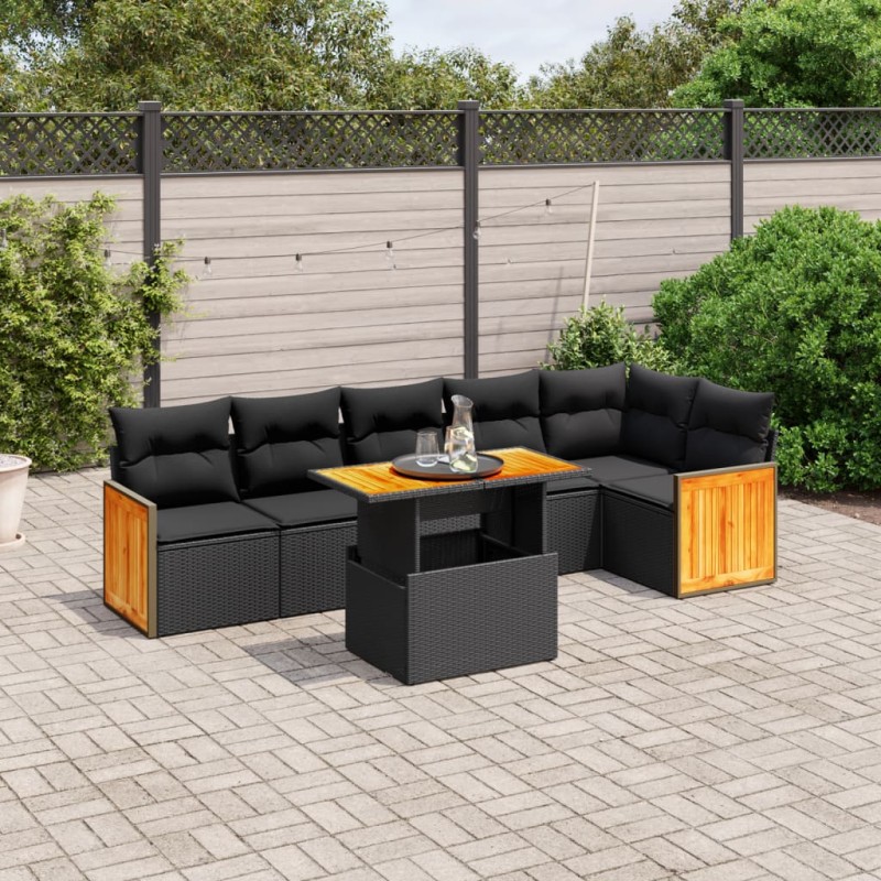vidaXL 7-tlg. Garten-Sofagarnitur mit Kissen Schwarz Poly Rattan vidaXL 7-tlg. Garten-Sofagarnitur mit Kissen Schwarz Poly Rattan