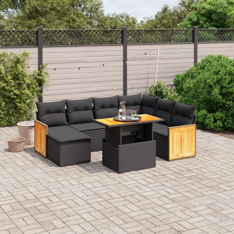 vidaXL 8-tlg. Garten-Sofagarnitur mit Kissen Schwarz Poly Rattan vidaXL 8-tlg. Garten-Sofagarnitur mit Kissen Schwarz Poly Rattan