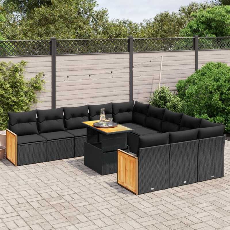 vidaXL 11-tlg. Garten-Sofagarnitur mit Kissen Schwarz Poly Rattan vidaXL 11-tlg. Garten-Sofagarnitur mit Kissen Schwarz Poly Rattan