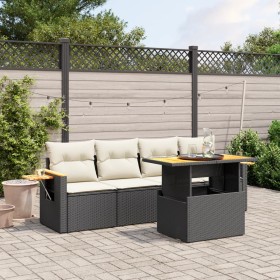 vidaXL 5-tlg. Garten-Sofagarnitur mit Kissen Schwarz Poly Rattan