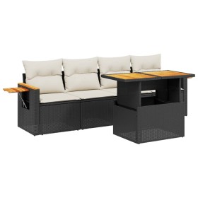 vidaXL 5-tlg. Garten-Sofagarnitur mit Kissen Schwarz Poly Rattan