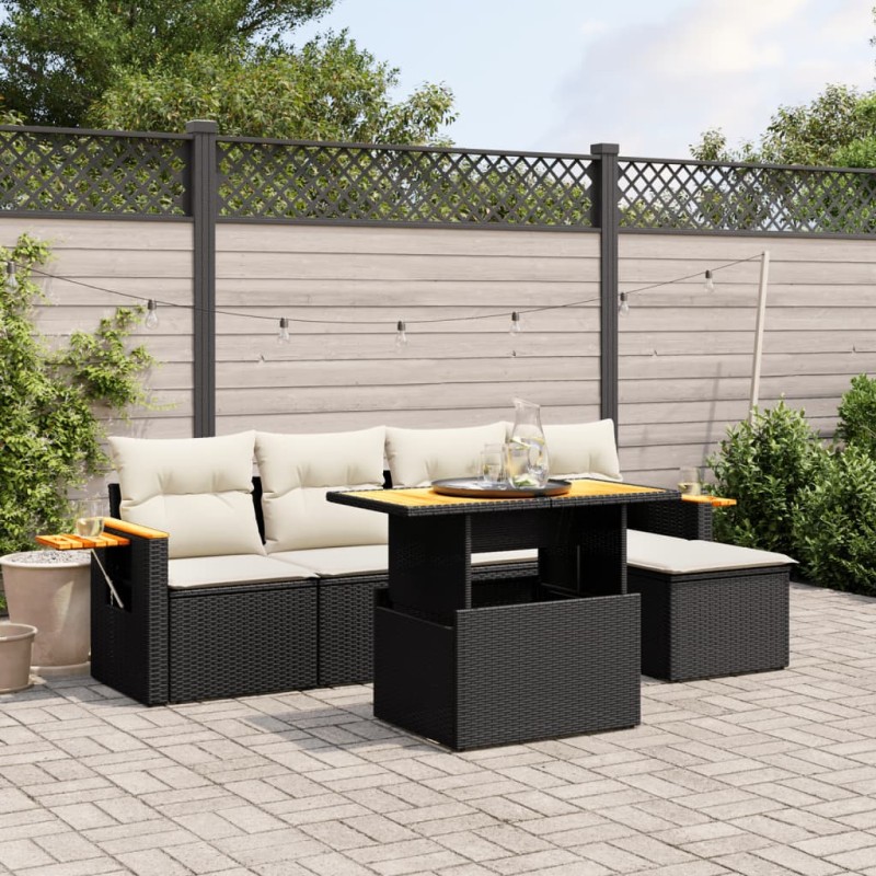 vidaXL 6-tlg. Garten-Sofagarnitur mit Kissen Schwarz Poly Rattan vidaXL 6-tlg. Garten-Sofagarnitur mit Kissen Schwarz Poly Rattan