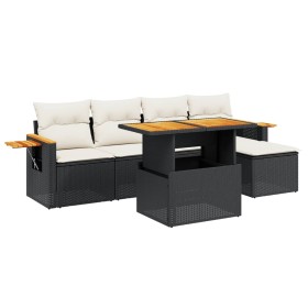 vidaXL 6-tlg. Garten-Sofagarnitur mit Kissen Schwarz Poly Rattan