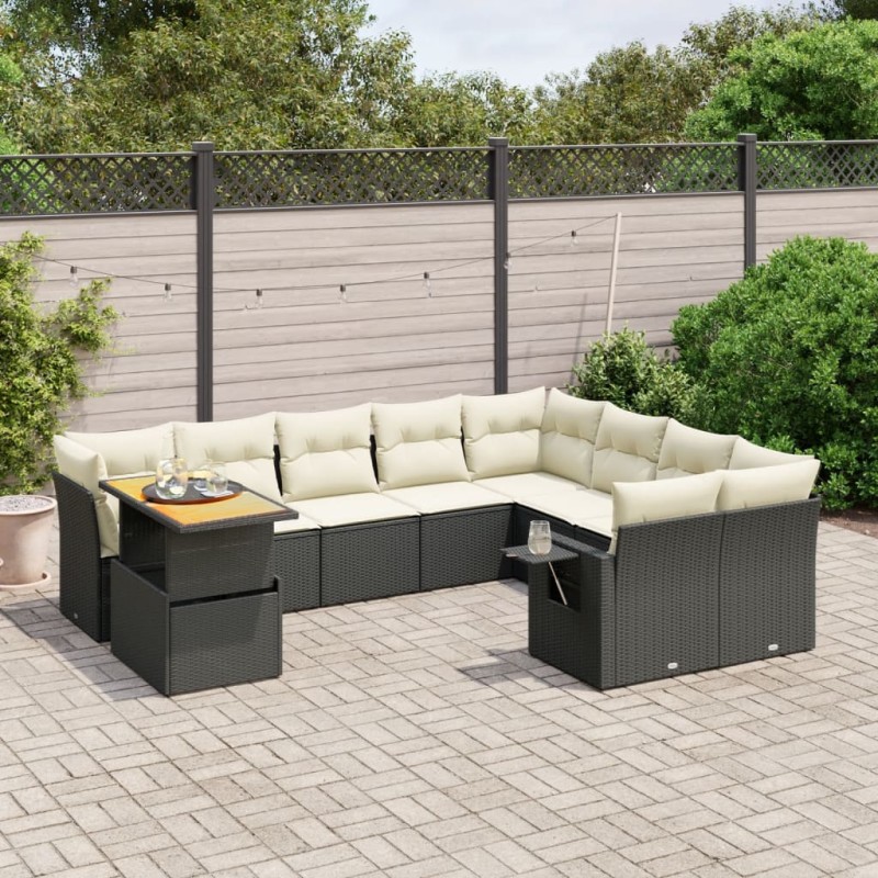 vidaXL 10-tlg. Garten-Sofagarnitur mit Kissen Schwarz Poly Rattan vidaXL 10-tlg. Garten-Sofagarnitur mit Kissen Schwarz Poly Rattan
