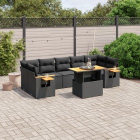 vidaXL 8-tlg. Garten-Sofagarnitur mit Kissen Schwarz Poly Rattan