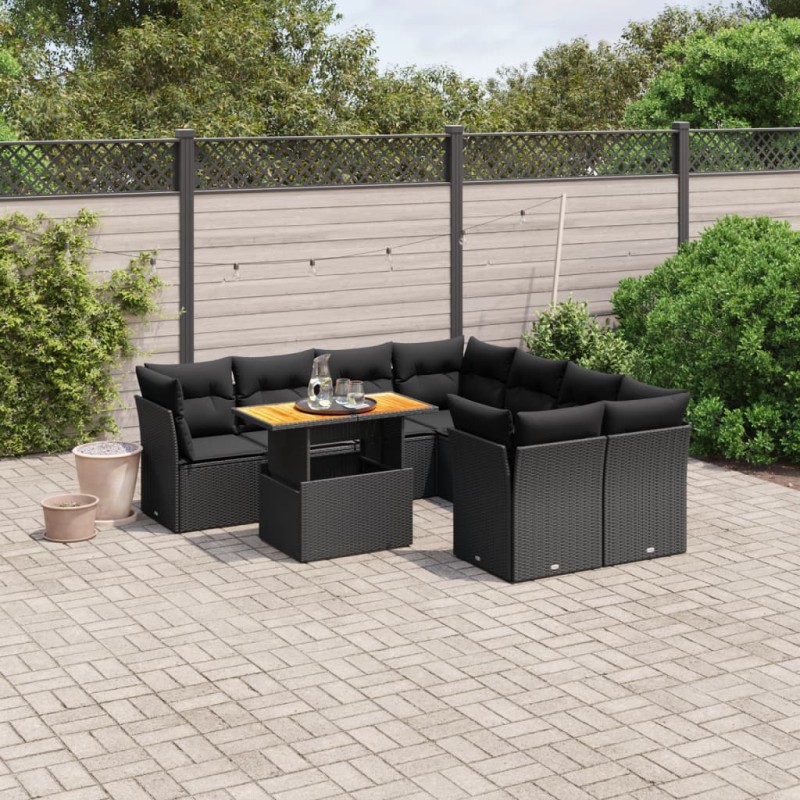 vidaXL 9-tlg. Garten-Sofagarnitur mit Kissen Schwarz Poly Rattan vidaXL 9-tlg. Garten-Sofagarnitur mit Kissen Schwarz Poly Rattan