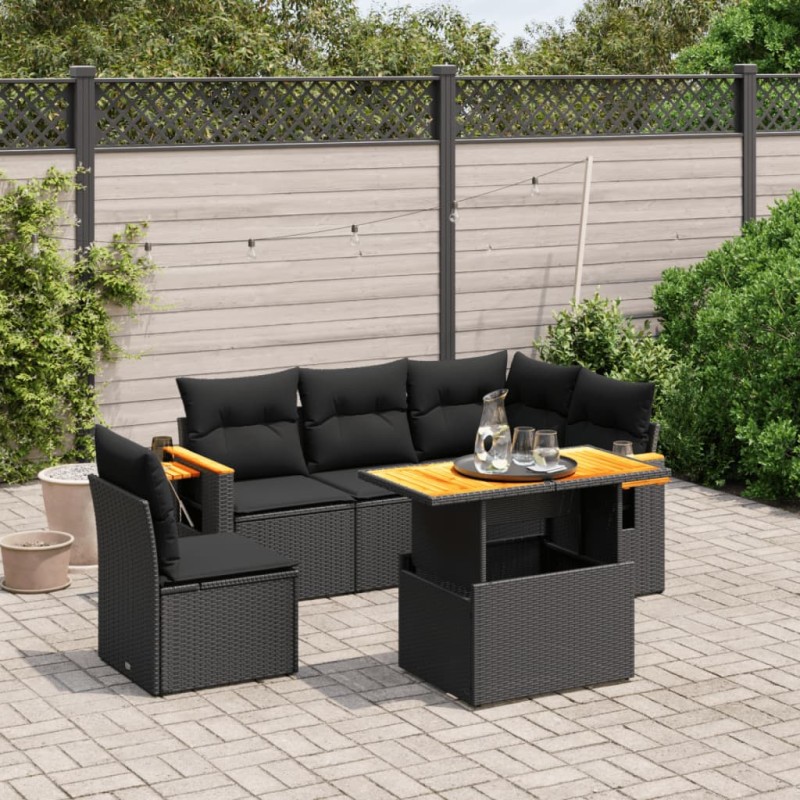 vidaXL 6-tlg. Garten-Sofagarnitur mit Kissen Schwarz Poly Rattan vidaXL 6-tlg. Garten-Sofagarnitur mit Kissen Schwarz Poly Rattan