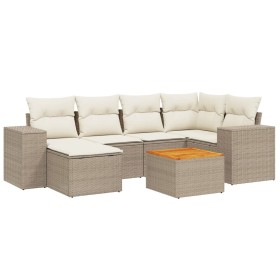 vidaXL 7-tlg. Garten-Sofagarnitur mit Kissen Beige Poly Rattan