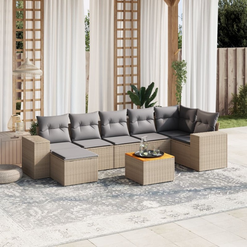 vidaXL 8-tlg. Garten-Sofagarnitur mit Kissen Beige Poly Rattan vidaXL 8-tlg. Garten-Sofagarnitur mit Kissen Beige Poly Rattan