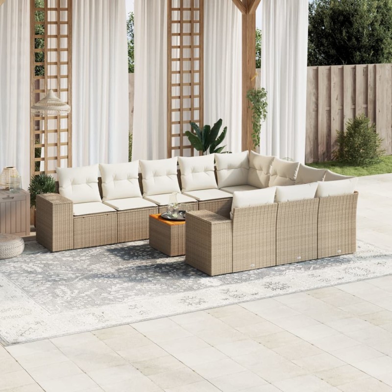 vidaXL 11-tlg. Garten-Sofagarnitur mit Kissen Beige Poly Rattan vidaXL 11-tlg. Garten-Sofagarnitur mit Kissen Beige Poly Rattan