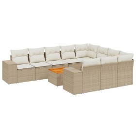 vidaXL 11-tlg. Garten-Sofagarnitur mit Kissen Beige Poly Rattan