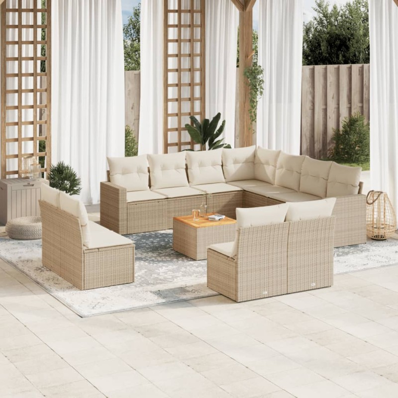 vidaXL 12-tlg. Garten-Sofagarnitur mit Kissen Beige Poly Rattan vidaXL 12-tlg. Garten-Sofagarnitur mit Kissen Beige Poly Rattan