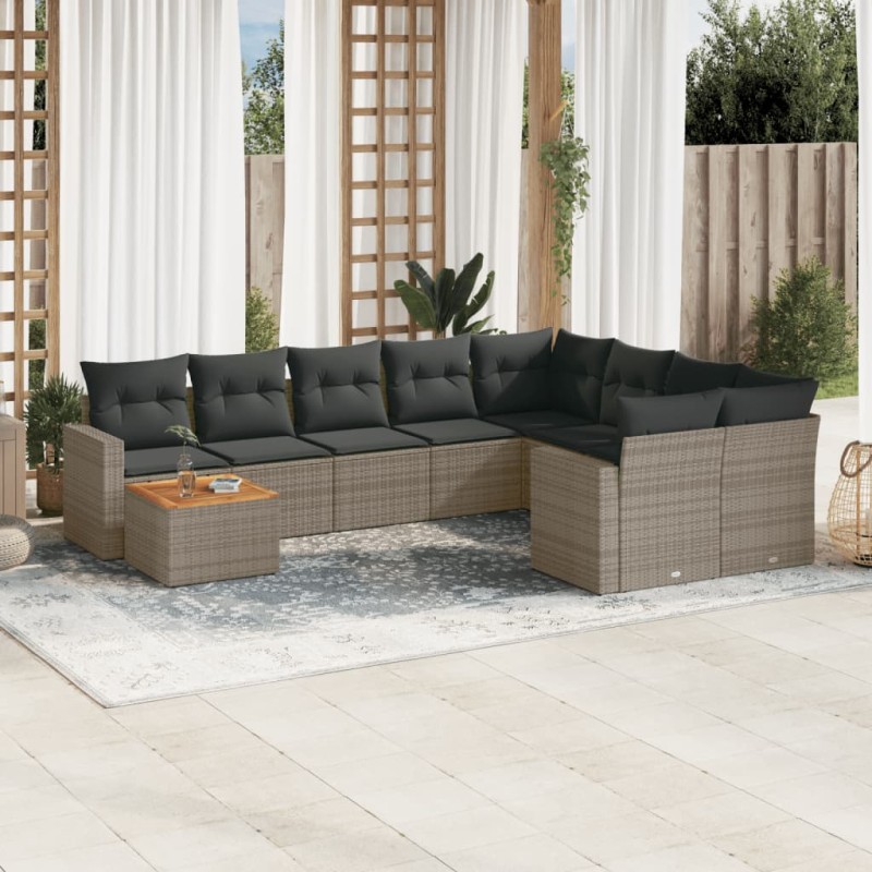 vidaXL 10-tlg. Garten-Sofagarnitur mit Kissen Grau Poly Rattan vidaXL 10-tlg. Garten-Sofagarnitur mit Kissen Grau Poly Rattan