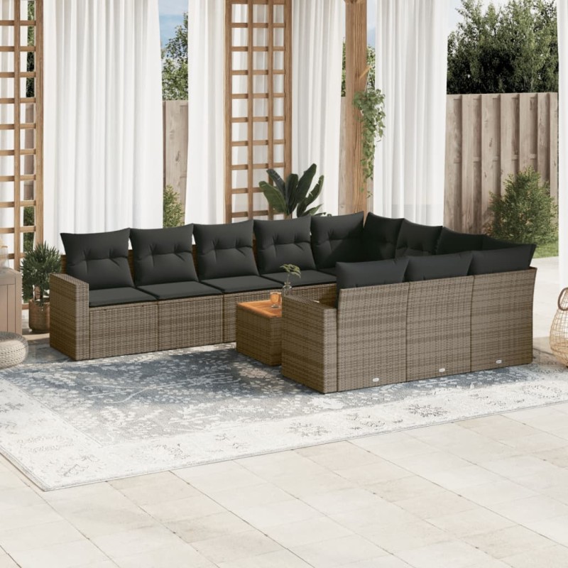 vidaXL 11-tlg. Garten-Sofagarnitur mit Kissen Grau Poly Rattan vidaXL 11-tlg. Garten-Sofagarnitur mit Kissen Grau Poly Rattan