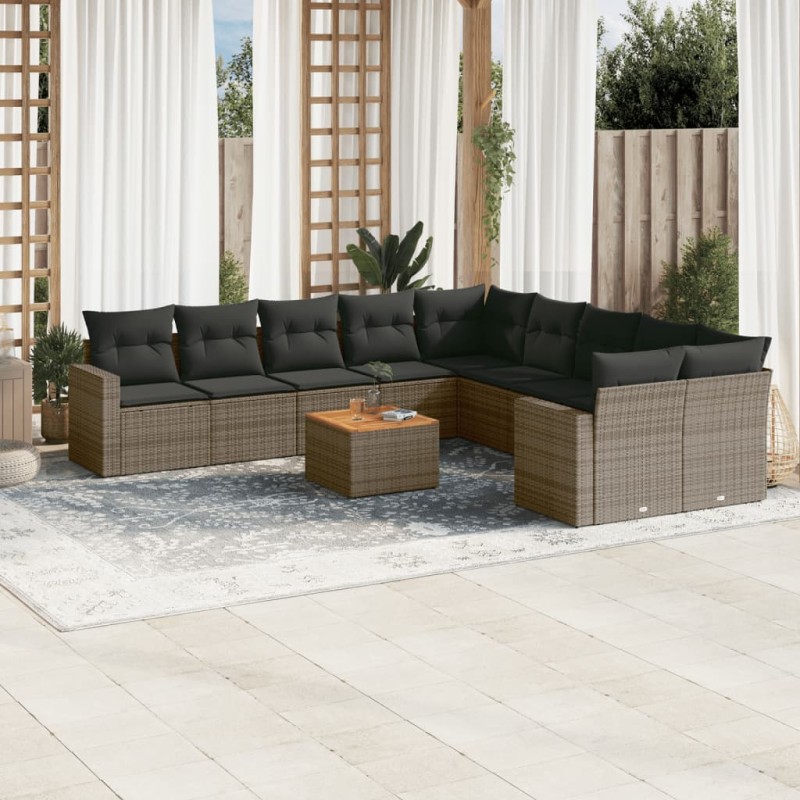 vidaXL 11-tlg. Garten-Sofagarnitur mit Kissen Grau Poly Rattan vidaXL 11-tlg. Garten-Sofagarnitur mit Kissen Grau Poly Rattan