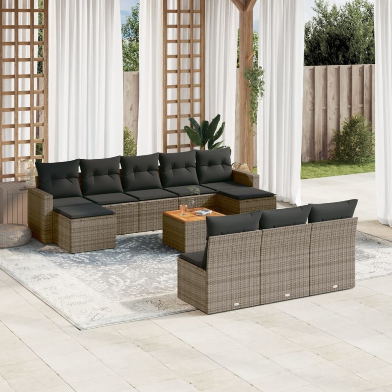 vidaXL 11-tlg. Garten-Sofagarnitur mit Kissen Grau Poly Rattan vidaXL 11-tlg. Garten-Sofagarnitur mit Kissen Grau Poly Rattan