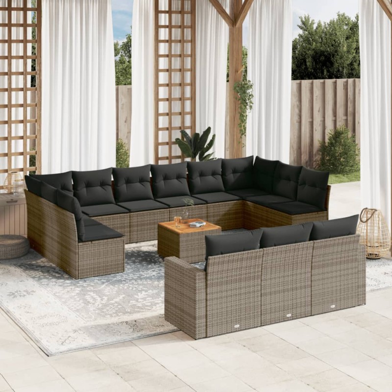 vidaXL 14-tlg. Garten-Sofagarnitur mit Kissen Grau Poly Rattan vidaXL 14-tlg. Garten-Sofagarnitur mit Kissen Grau Poly Rattan